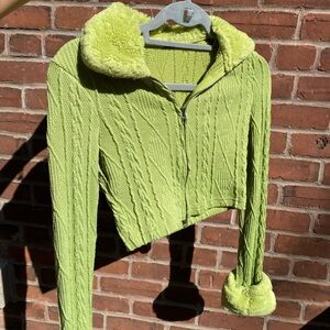Y2K Green Faux Fur Zip-Up